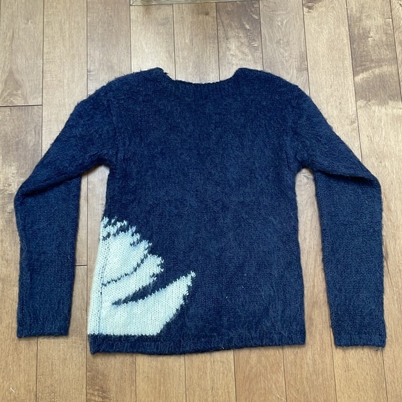 Press wool mohair blend navy blue swan knit sweater round neck size M - Picture 5 of 14